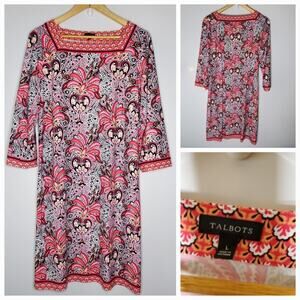 Talbots Pink paisley & floral stretchy Knit midi Dress Large preowned Condition